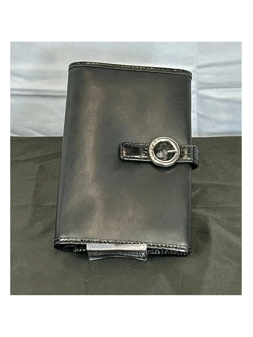 VTG Polo Ralph Lauren Black Leather Croc Accent Buckle Wallet Organizer